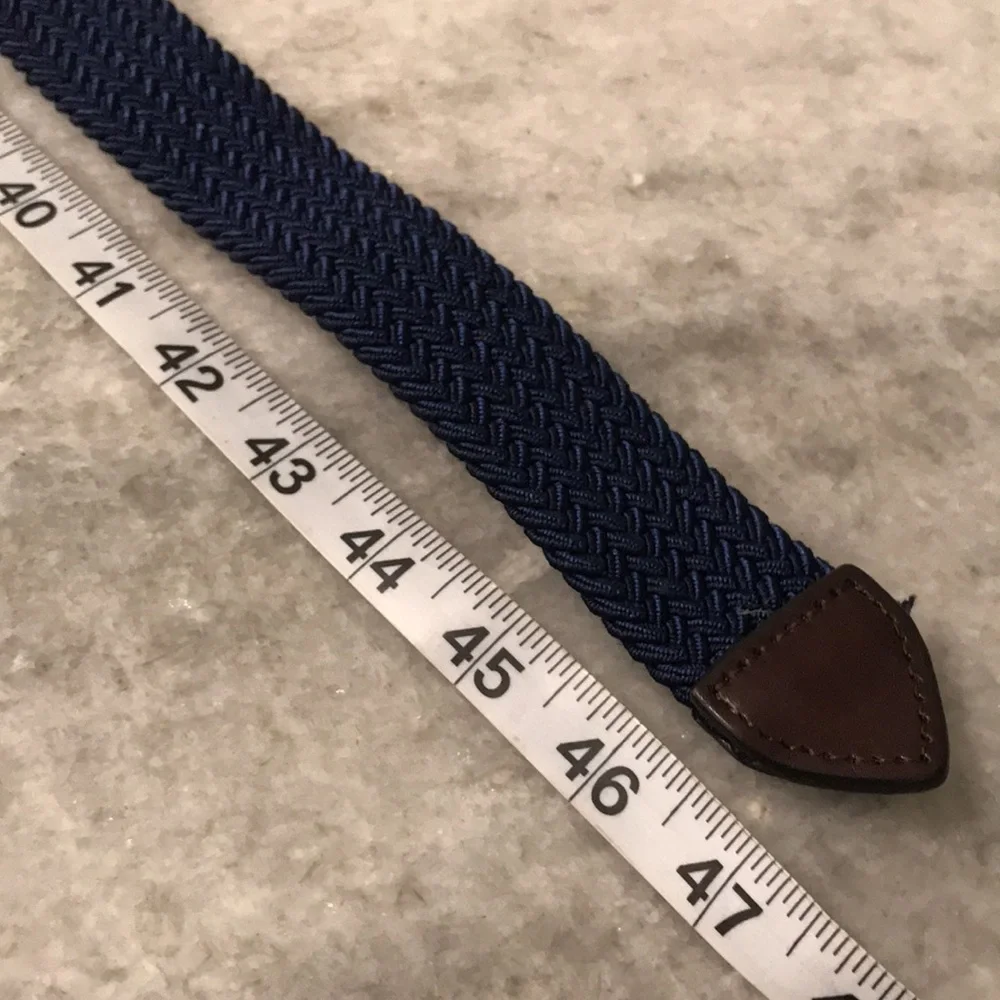 Tommy Bahama Woven Belt Mens‎ XL Blue Stretch Braided Leather Trim Silver Buckle